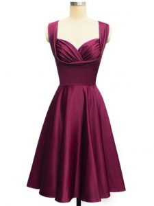 Chic Burgundy Lace Up Quinceanera Court of Honor Dress Ruching Sleeveless Knee Length