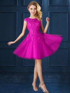 Tulle Cap Sleeves Knee Length Quinceanera Dama Dress and Lace and Belt