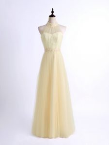Custom Fit Light Yellow Empire Lace and Appliques Quinceanera Court Dresses Lace Up Tulle Sleeveless Floor Length