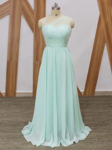 Best Selling Apple Green Sleeveless Chiffon Sweep Train Side Zipper Damas Dress for Prom and Party and Wedding Party