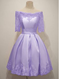 Taffeta Off The Shoulder Half Sleeves Lace Up Lace Quinceanera Court Dresses in Lavender