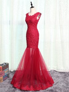 Artistic Sleeveless Lace and Appliques Zipper Prom Party Dress