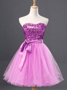 Colorful A-line Prom Evening Gown Lilac Sweetheart Tulle Sleeveless Mini Length Zipper