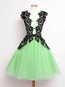 Fabulous Knee Length Lace Up Damas Dress for Prom and Party and Wedding Party with Lace