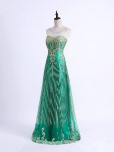 Dramatic Green Sleeveless Floor Length Beading and Appliques Lace Up Prom Party Dress