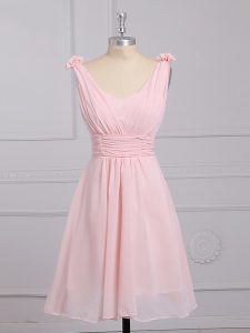 Attractive Baby Pink Sleeveless Hand Made Flower Mini Length Quinceanera Court Dresses
