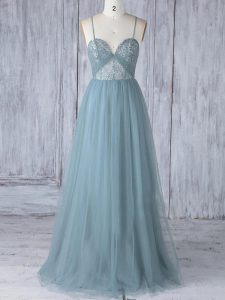 Smart Grey Criss Cross Spaghetti Straps Appliques Quinceanera Court of Honor Dress Tulle Sleeveless