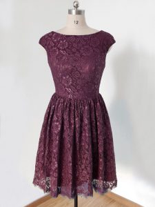 Knee Length Lace Up Quinceanera Dama Dress Dark Purple for Prom and Wedding Party with Lace