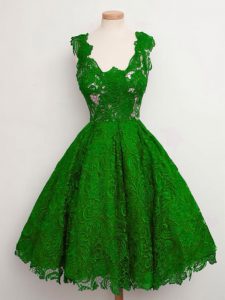 Glamorous Green A-line Straps Sleeveless Lace Knee Length Lace Up Lace Dama Dress