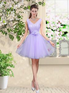 Hot Sale Lilac Quinceanera Dama Dress Prom and Party with Lace and Belt V-neck Sleeveless Lace Up