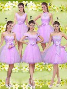 Sophisticated Tulle Sleeveless Knee Length Court Dresses for Sweet 16 and Lace and Belt