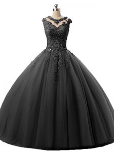 Spectacular Floor Length Ball Gowns Sleeveless Black Quinceanera Gowns Lace Up
