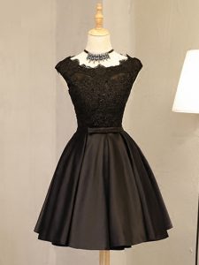 Mini Length Zipper Evening Dress Black for Prom and Party and Sweet 16 with Lace and Appliques