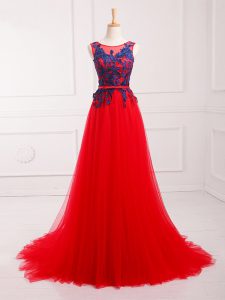 Red Sleeveless Lace and Appliques Lace Up
