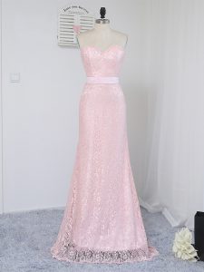 Floor Length Column/Sheath Sleeveless Baby Pink Dama Dress for Quinceanera Zipper