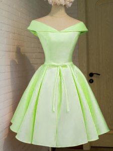 Stunning Yellow Green Cap Sleeves Knee Length Belt Lace Up Quinceanera Court of Honor Dress