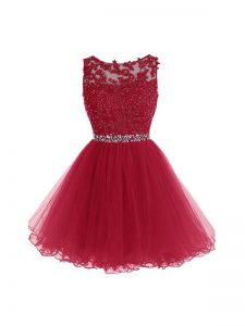 Sleeveless Zipper Mini Length Beading and Lace and Appliques Prom Gown