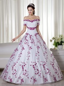 Luxury Floor Length White Sweet 16 Quinceanera Dress Organza Short Sleeves Embroidery