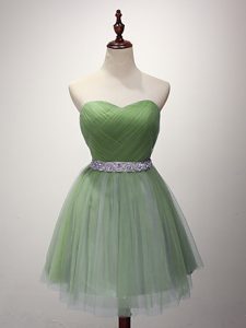 Tulle Sweetheart Sleeveless Lace Up Beading and Ruching Quinceanera Dama Dress in Green