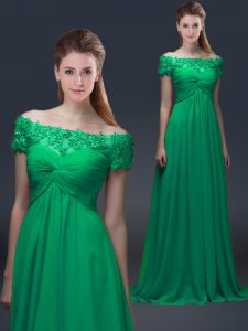Adorable Green Short Sleeves Chiffon Lace Up for Prom and Party