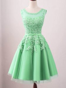 Flirting Green Lace Up Quinceanera Court Dresses Lace Sleeveless Knee Length