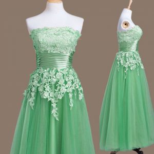 Trendy Green Sleeveless Tulle Lace Up Vestidos de Damas for Prom and Party and Wedding Party