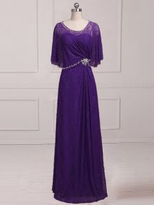 Fabulous Floor Length Purple Homecoming Dress Scoop Sleeveless Zipper