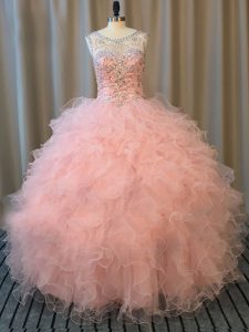 Decent Floor Length Ball Gowns Sleeveless Pink 15 Quinceanera Dress Lace Up