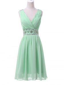 Apple Green Sleeveless Beading and Ruching Knee Length Quinceanera Court Dresses