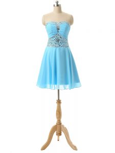 Fantastic Baby Blue Sleeveless Mini Length Beading Lace Up Dress for Prom