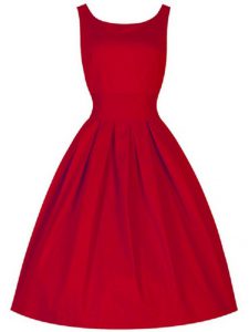 Ruching Vestidos de Damas Red Lace Up Sleeveless Knee Length