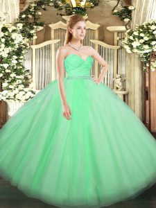 Apple Green Sweetheart Neckline Beading and Lace Quinceanera Gown Sleeveless Zipper