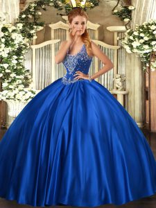 Sleeveless Floor Length Beading Lace Up Sweet 16 Dresses with Royal Blue