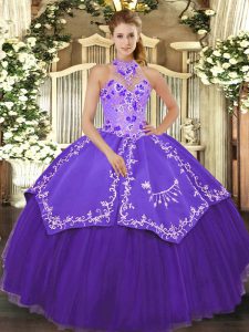 Purple Sleeveless Beading and Embroidery Floor Length Quinceanera Dresses