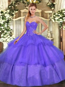 New Style Lavender Sleeveless Tulle Lace Up Sweet 16 Quinceanera Dress for Military Ball and Sweet 16 and Quinceanera