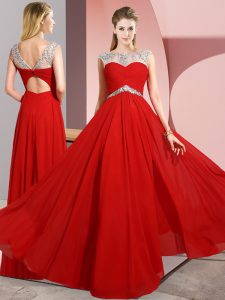 New Style Scoop Sleeveless Chiffon Prom Dress Beading Clasp Handle