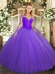 Gorgeous Scoop Long Sleeves Tulle Ball Gown Prom Dress Lace Lace Up