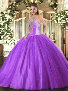 Best Lavender Quinceanera Gowns Military Ball and Sweet 16 and Quinceanera with Beading Sweetheart Sleeveless Lace Up