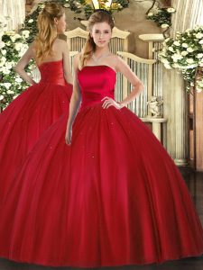 High Quality Red Sleeveless Floor Length Ruching Lace Up 15th Birthday Dress