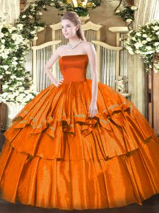 Sweet Orange Red Ball Gowns Ruffled Layers Quinceanera Dress Zipper Organza Sleeveless Floor Length