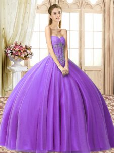 Extravagant Eggplant Purple Sleeveless Tulle Lace Up 15th Birthday Dress for Military Ball and Sweet 16 and Quinceanera