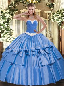 Sweetheart Sleeveless Organza and Taffeta Quinceanera Dresses Appliques and Ruffled Layers Lace Up