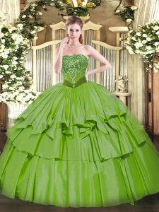 Beading and Ruffled Layers Vestidos de Quinceanera Lace Up Sleeveless Floor Length