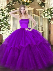 Purple Ball Gowns Ruffled Layers Quinceanera Dresses Zipper Tulle Sleeveless