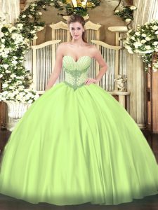 Perfect Yellow Green Lace Up Sweet 16 Dresses Beading Sleeveless Floor Length