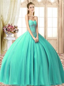 New Style Sweetheart Sleeveless Lace Up Vestidos de Quinceanera Turquoise Tulle