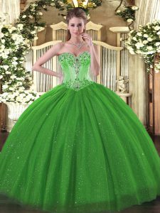 Low Price Sleeveless Floor Length Beading Lace Up Sweet 16 Dresses with Green