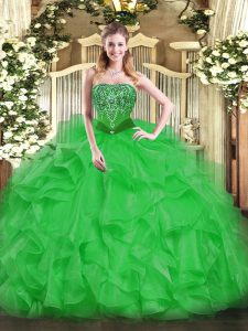 Cute Beading and Ruffles Sweet 16 Quinceanera Dress Green Lace Up Sleeveless Floor Length