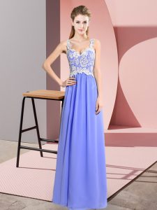Floor Length Lavender Prom Evening Gown V-neck Sleeveless Zipper
