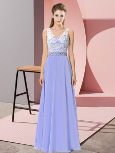 Lavender Sleeveless Beading Floor Length Evening Dress
